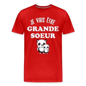 Je vais être grande-sœur, future grande soeur - T-shirt bio Premium Homme - rouge - Devant - Damien (186cm)