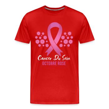 Cancer du Sein octobre rose - T-shirt bio Premium Homme - rouge - Devant - Damien (186cm)
