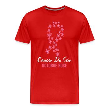 Cancer du Sein octobre rose - T-shirt bio Premium Homme - rouge - Devant - Damien (186cm)
