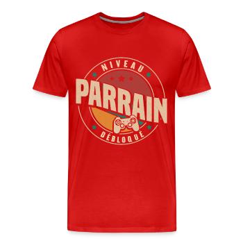 Niveau Parrain Débloqué Annonce Grossesse Cadeau - T-shirt bio Premium Homme - rouge - Devant - Damien (186cm)