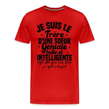 Je suis le frère d'une soeur géniale belle Cadeau - T-shirt bio Premium Homme - rouge - Devant - Damien (186cm)