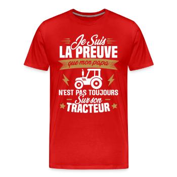 Preuve que mon papa tracteur, Papa agriculteur - T-shirt bio Premium Homme - rouge - Devant - Damien (186cm)
