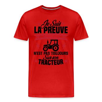 Preuve que mon papa tracteur, Papa agriculteur - T-shirt bio Premium Homme - rouge - Devant - Damien (186cm)