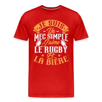 Je suis un Mec simple j'aime rugby et la bière - T-shirt bio Premium Homme - rouge - Devant - Damien (186cm)