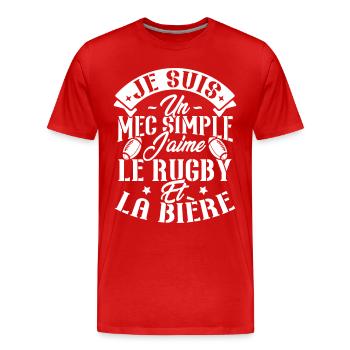 Je suis un Mec simple j'aime rugby et la bière - T-shirt bio Premium Homme - rouge - Devant - Damien (186cm)