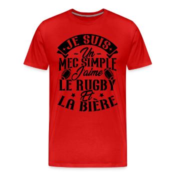 Je suis un Mec simple j'aime rugby et la bière - T-shirt bio Premium Homme - rouge - Devant - Damien (186cm)