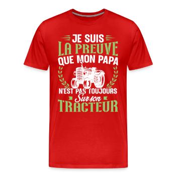 Je suis la preuve que mon papa tracteur - T-shirt bio Premium Homme - rouge - Devant - Damien (186cm)