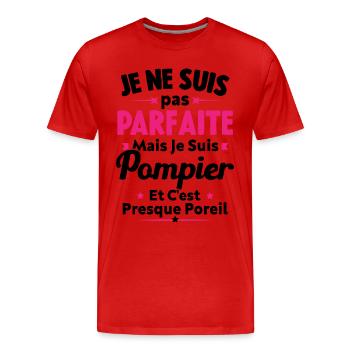 Pas parfaite mais je suis Pompier - T-shirt bio Premium Homme - rouge - Devant - Damien (186cm)