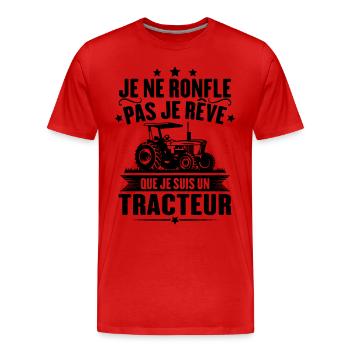 Je ne ronfle pas je rêve que je suis un tracteur - T-shirt bio Premium Homme - rouge - Devant - Damien (186cm)