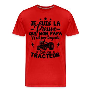 Preuve que mon papa tracteur, Papa agriculteur - T-shirt bio Premium Homme - rouge - Devant - Damien (186cm)