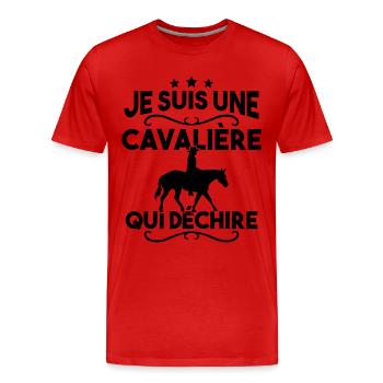 Je suis une cavalière qui déchire - T-shirt bio Premium Homme - rouge - Devant - Damien (186cm)