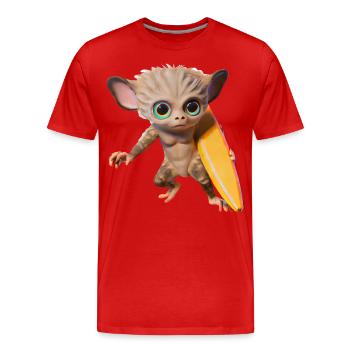 Surfboard wearing tarsier - Men's Premium Organic T-Shirt - red - Front - Damien (186cm)