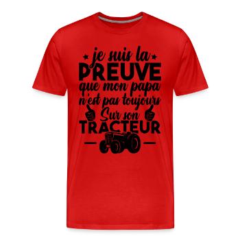 Preuve que mon papa tracteur, Papa agriculteur - T-shirt bio Premium Homme - rouge - Devant - Damien (186cm)