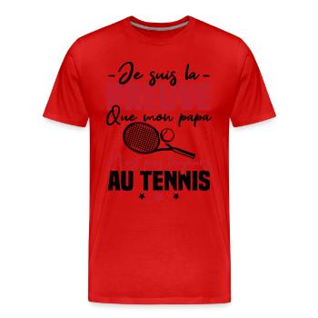 Preuve que mon papa tennis, Humour tennis - T-shirt bio Premium Homme - rouge - Devant - Damien (186cm)