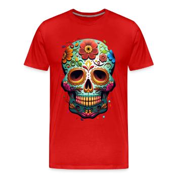 Crâne décoratif Méxicain - T-shirt bio Premium Homme - rouge - Devant - Damien (186cm)