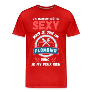 Sexy plombier - T-shirt bio Premium Homme - rouge - Devant - Damien (186cm)