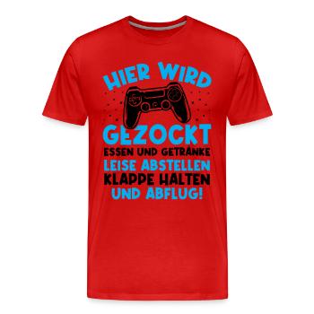Hier wird gezockt essen und getränke leise - Männer Premium Bio T-Shirt - Rot - Vorne - Damien (186cm)