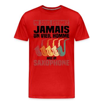 Un vieil homme avec un saxophone - T-shirt bio Premium Homme - rouge - Devant - Damien (186cm)