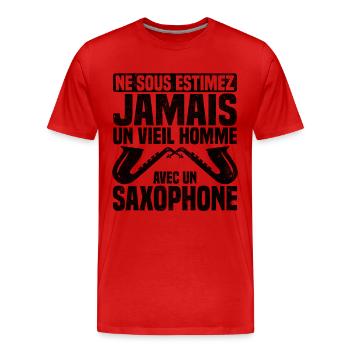 Un vieil homme avec un saxophone - T-shirt bio Premium Homme - rouge - Devant - Damien (186cm)