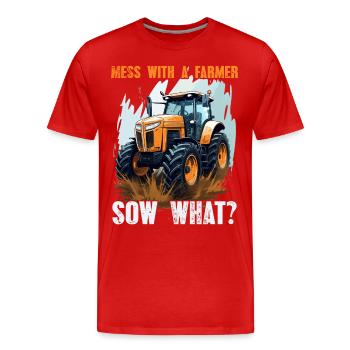 Jouer avec une truie fermière quoi? Agriculteur de tracteurs - T-shirt bio Premium Homme - rouge - Devant - Damien (186cm)