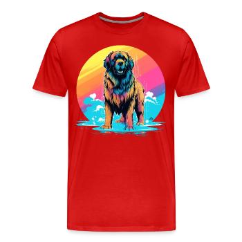 stehender Leonberger Hund Regenbogenfarbe - Männer Premium Bio T-Shirt - Rot - Vorne - Damien (186cm)