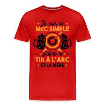 Un mec simple j'aime le tir à l'arc et la bière - T-shirt bio Premium Homme - rouge - Devant - Damien (186cm)