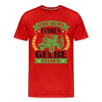 Echte helden fahren gelbe felgen - Männer Premium Bio T-Shirt - Rot - Vorne - Damien (186cm)