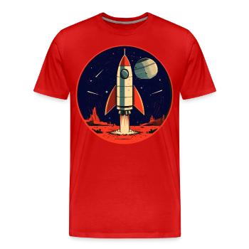 Rocket Launch from Planet Earth - Journey to the Moon - Men's Premium Organic T-Shirt - red - Front - Damien (186cm)