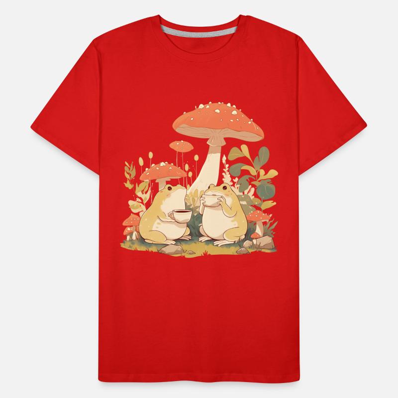 Frogs With Tea Toadstool Cottagecore Flowers Men's Premium Organic T-Shirt