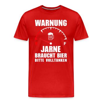 Jarne braucht Bier Bitte volltanken - Männer Premium Bio T-Shirt - Rot - Vorne - Damien (186cm)
