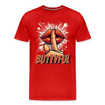 Buttyful with red lips and kissing lips - Men's Premium Organic T-Shirt - red - Front - Damien (186cm)