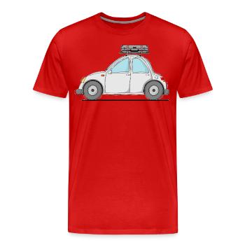 Car with suitcase on the roof in grey - Men's Premium Organic T-Shirt - red - Front - Damien (186cm)