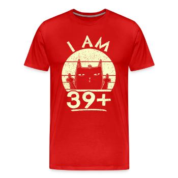 40e anniversaire femme 40e 40 ans - JE SUIS 39+ PLUS - T-shirt bio Premium Homme - rouge - Devant - Damien (186cm)