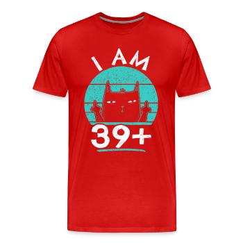 40e anniversaire femme 40e 40 ans - JE SUIS 39+ PLUS - T-shirt bio Premium Homme - rouge - Devant - Damien (186cm)