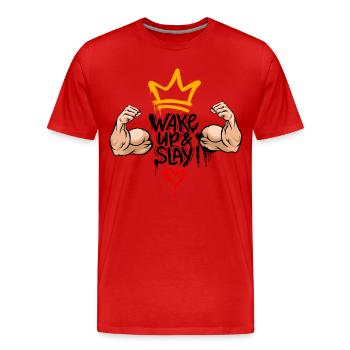 Wake Up & Slay - Männer Premium Bio T-Shirt - Rot - Vorne - Damien (186cm)