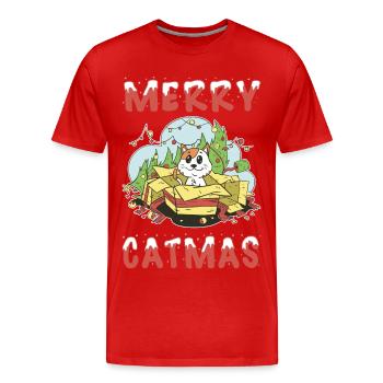 Merry Catmas Cat Christmas Christmas Tree Cartoon - Men's Premium Organic T-Shirt - red - Front - Damien (186cm)