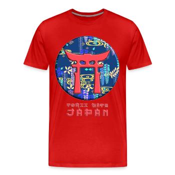 Torii Traditionnel Japonais Montagne Floral - T-shirt bio Premium Homme - rouge - Devant - Damien (186cm)