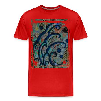 Japanese Great Wave Floral Pattern Collage Art 85 - Men's Premium Organic T-Shirt - red - Front - Damien (186cm)
