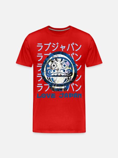 Daruma Japanese Lucky Symbol Word Kanji Love - Men's Premium Organic T-Shirt - red