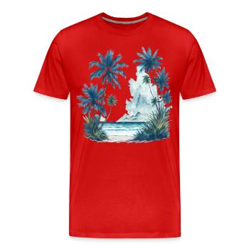 Aquarelle d’une plage avec des palmiers - T-shirt bio Premium Homme - rouge - Devant - Damien (186cm)
