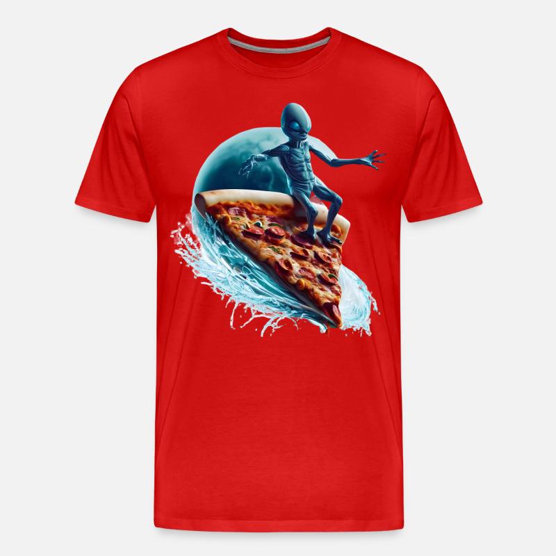 Pizza Surfer Alien - Männer Premium Bio T-Shirt - Rot