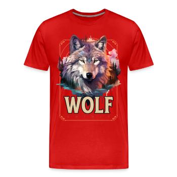 Wolf Wolfskopf Natur Wildnis Abenteuer Wald Kunst - Männer Premium Bio T-Shirt - Rot - Vorne - Damien (186cm)