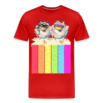 Hunde am Strand mit der Regenbogenfahne - Männer Premium Bio T-Shirt - Rot - Vorne - Damien (186cm)