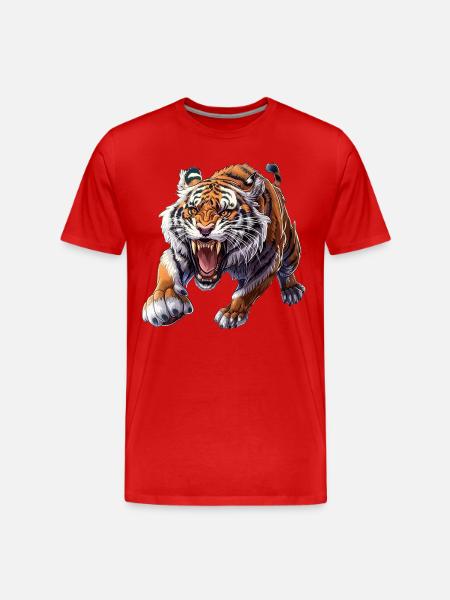 Proud tiger in attack mode - Men's Premium Organic T-Shirt - red