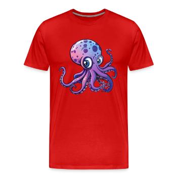 Pieuvre violette mignonne avec de grands yeux - T-shirt bio Premium Homme - rouge - Devant - Damien (186cm)