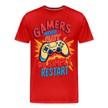 Gamers Never Quit - Men's Premium Organic T-Shirt - red - Front - Damien (186cm)