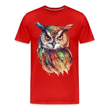Eule Uhu Vogel Nachtvogel Tier Nacht Mond Natur - Männer Premium Bio T-Shirt - Rot - Vorne - Damien (186cm)