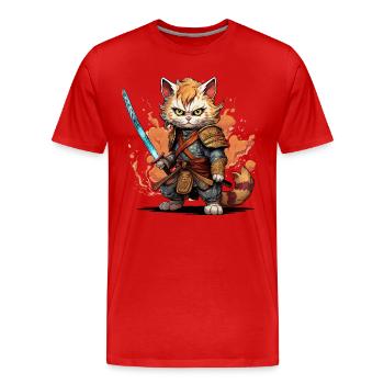 Samurai Katze - Anime Kriegerkatze - Männer Premium Bio T-Shirt - Rot - Vorne - Damien (186cm)