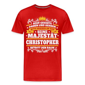 Sa Majesté Christopher - T-shirt bio Premium Homme - rouge - Devant - Damien (186cm)