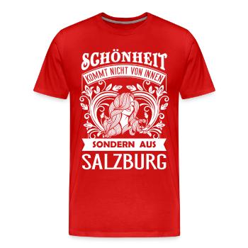 Beauté vient de Salzbourg - a - T-shirt bio Premium Homme - rouge - Devant - Damien (186cm)